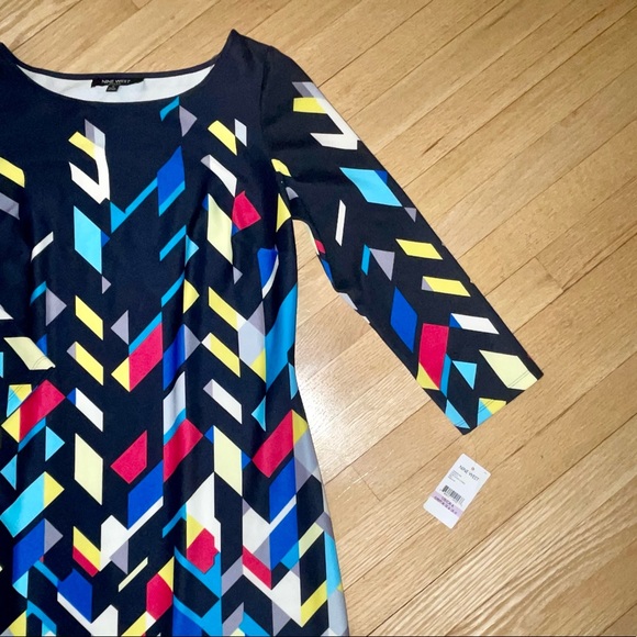 Nine West Women’s Dress 3/4 Sleeve Multicolor Abstract Print Size 6 NWT - Picture 3 of 7